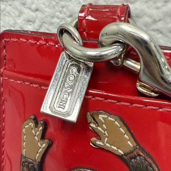 Rare Vintage Coach Red Patent Lanyard with Monkey Design - Picture 2 of 10